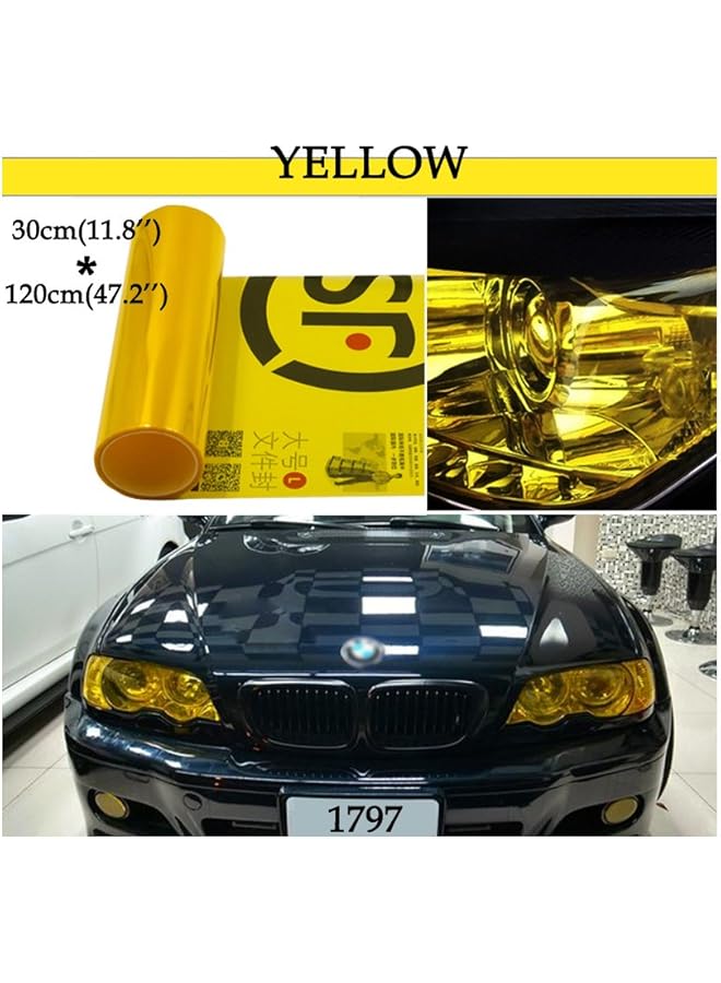 Generic Car Light Tint Film Headlight Fog Light Taillight Yellow Tinted Vinyl Tail Back Color Sticker Self Adhesive Shiny Chameleon Accessories Parts 48 Inch X12 Inch 1Pc  - Image 2
