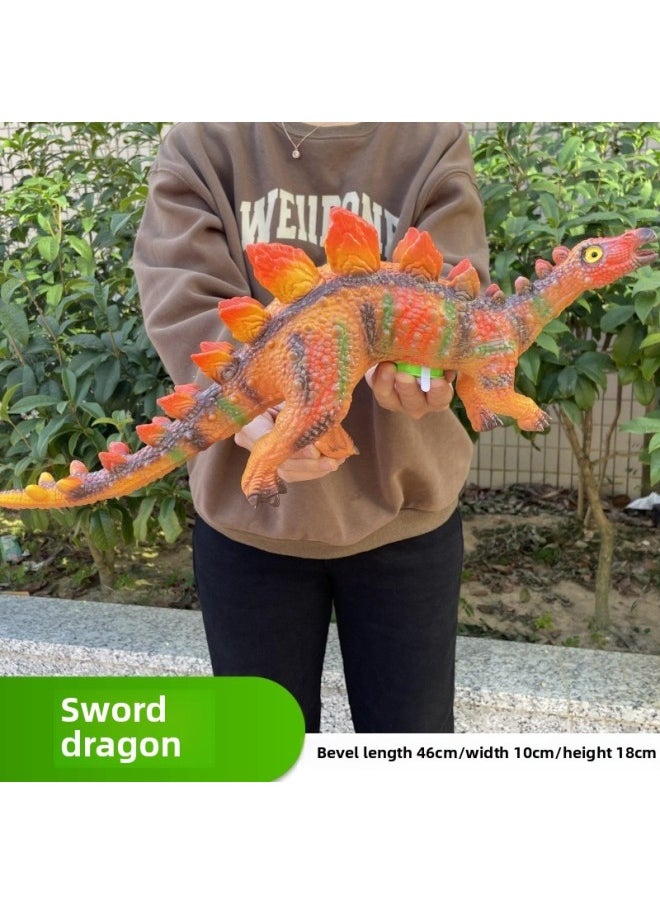 Generic - Children's Soft Rubber Large Simulation Dinosaur Toy Sound Dinosaur Model Tyrannosaurus Stegosaurus Soft Rubber Animal-Color:Soft Rubber Retro Raptor - Image 1