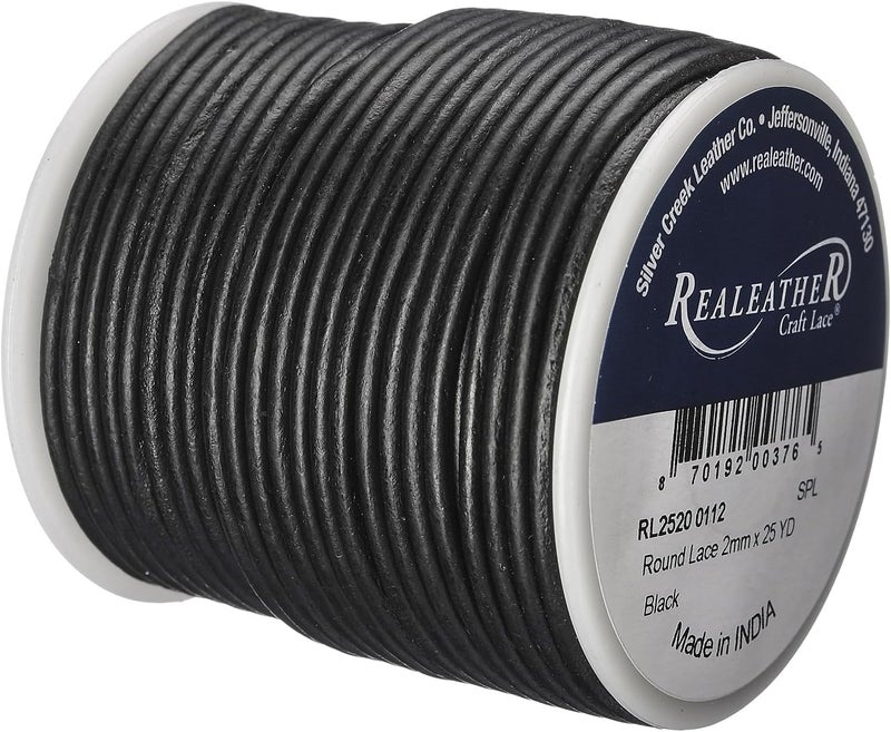 Realeather Crafts 466841 Round Leather Lace 2mmX25yd Spool Black - Image 2
