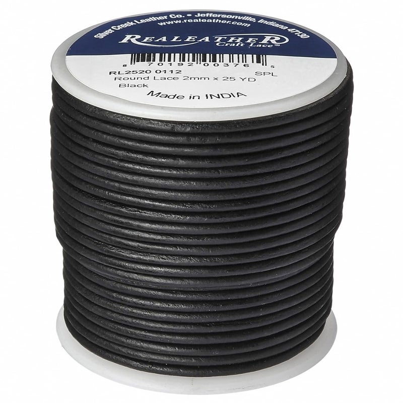 Realeather Crafts 466841 Round Leather Lace 2mmX25yd Spool Black - Image 1