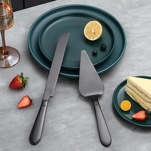 Eisinly Wedding Cake Knife and Server Set, Integral Stainless Steel Longer Cake Cutter and Wider Pie Spatula, Elegant Cake Cutting Serving Set for Party Birthday Bridal Shower Set of 2, Matte Black - Image 3