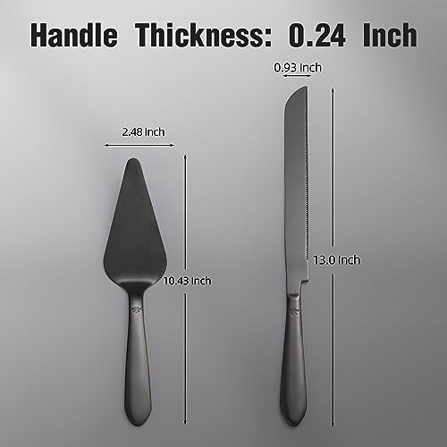 Eisinly Wedding Cake Knife and Server Set, Integral Stainless Steel Longer Cake Cutter and Wider Pie Spatula, Elegant Cake Cutting Serving Set for Party Birthday Bridal Shower Set of 2, Matte Black - Image 5