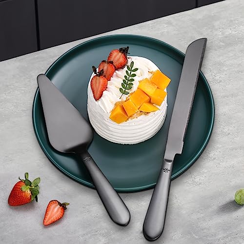 Eisinly Wedding Cake Knife and Server Set, Integral Stainless Steel Longer Cake Cutter and Wider Pie Spatula, Elegant Cake Cutting Serving Set for Party Birthday Bridal Shower Set of 2, Matte Black - Image 2