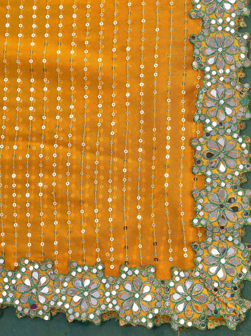 Satrani Women'S Georgette Mirror Sequin Embroidery & Scalloped Border Saree With Unstitched Blouse Piece (4215S390N_Yellow) - Image 5