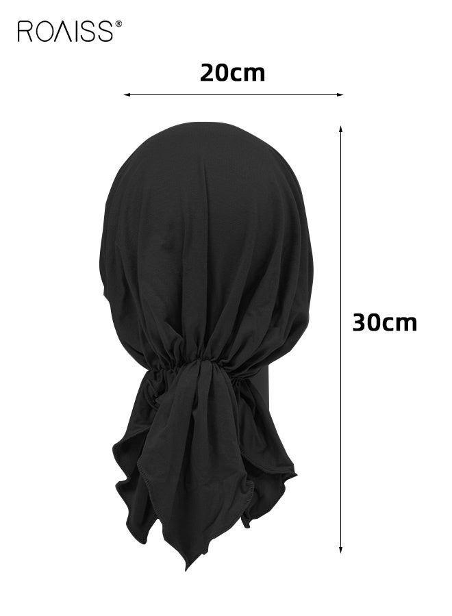 رويس وشاح رأس نسائي، وشاح رأس سهل الارتداء، خفيف الوزن وناعم، قبعة نسائية مريحة وجيدة التهوية، مثالي لتزيين الفتيات، قبعة توربان، قبعة صغيرة، وشاح رأس، مناسب للحفلات والسفر والتخييم، أسود - Image 2