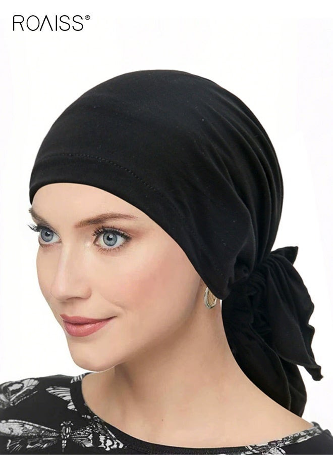 رويس وشاح رأس نسائي، وشاح رأس سهل الارتداء، خفيف الوزن وناعم، قبعة نسائية مريحة وجيدة التهوية، مثالي لتزيين الفتيات، قبعة توربان، قبعة صغيرة، وشاح رأس، مناسب للحفلات والسفر والتخييم، أسود - Image 1
