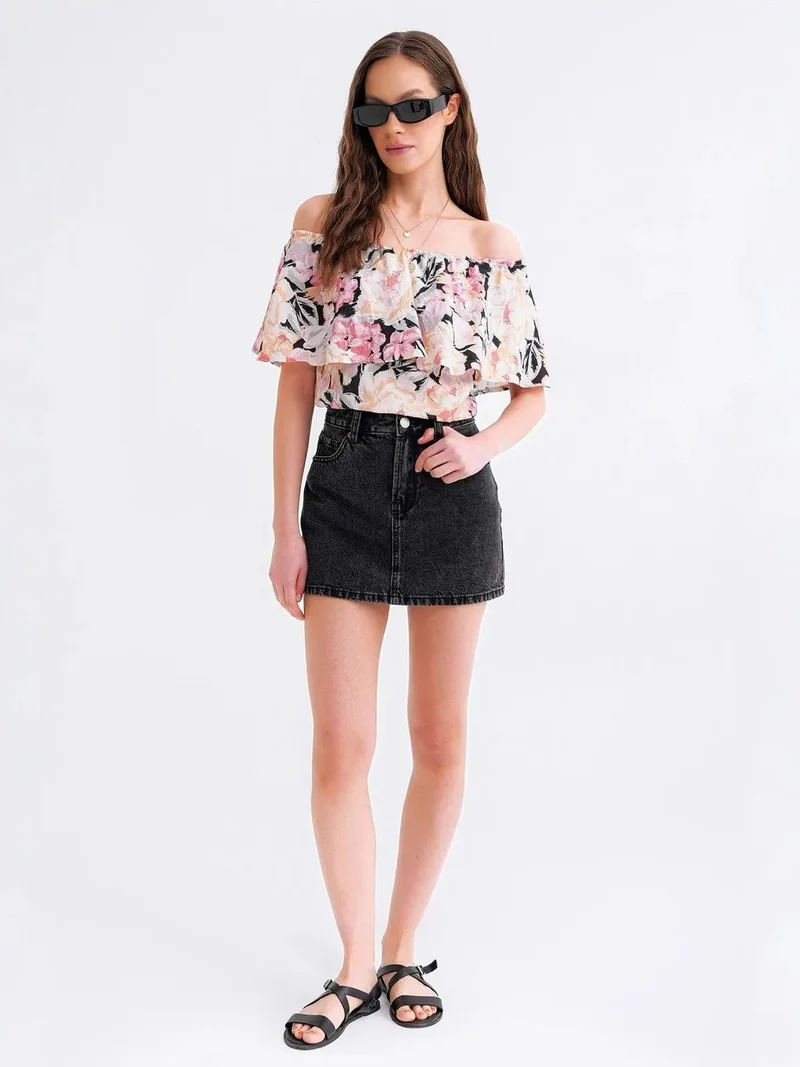 MixRay Mixray Floral Print Off Shoulder Blouse