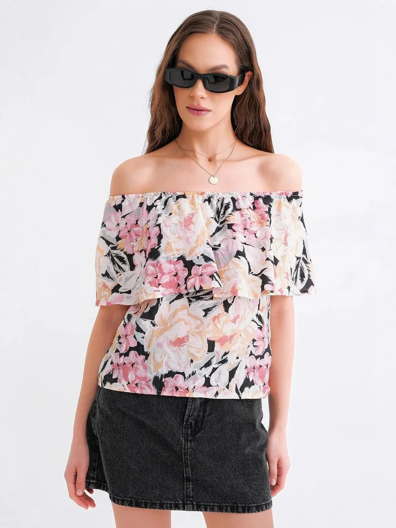 MixRay Powder Pink Mixray Floral Print Off Shoulder Blouse for Women | Best Price UAE