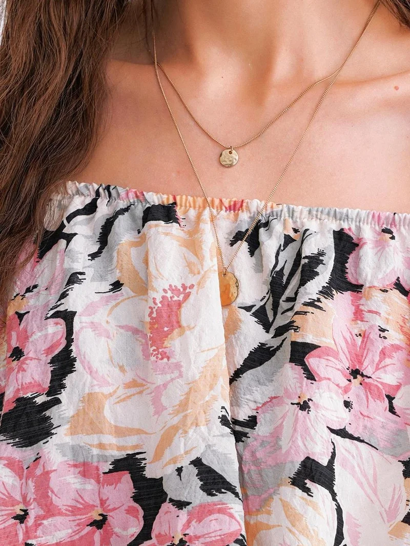 MixRay Powder Pink Mixray Floral Print Off Shoulder Blouse for Women | Best Price UAE