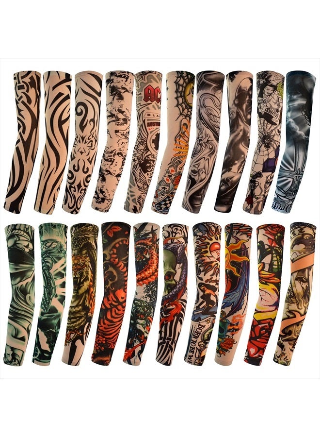 HOVEOX 20pcs Temporary Tattoo Arm Sleeves Arts Fake Slip on Arm Sunscreen Sleeves Body Art Stockings Protector -Designs Tribal, Tiger, Dragon, Skull, and Etc Unisex Stretchable Cosplay Accessories - Image 1