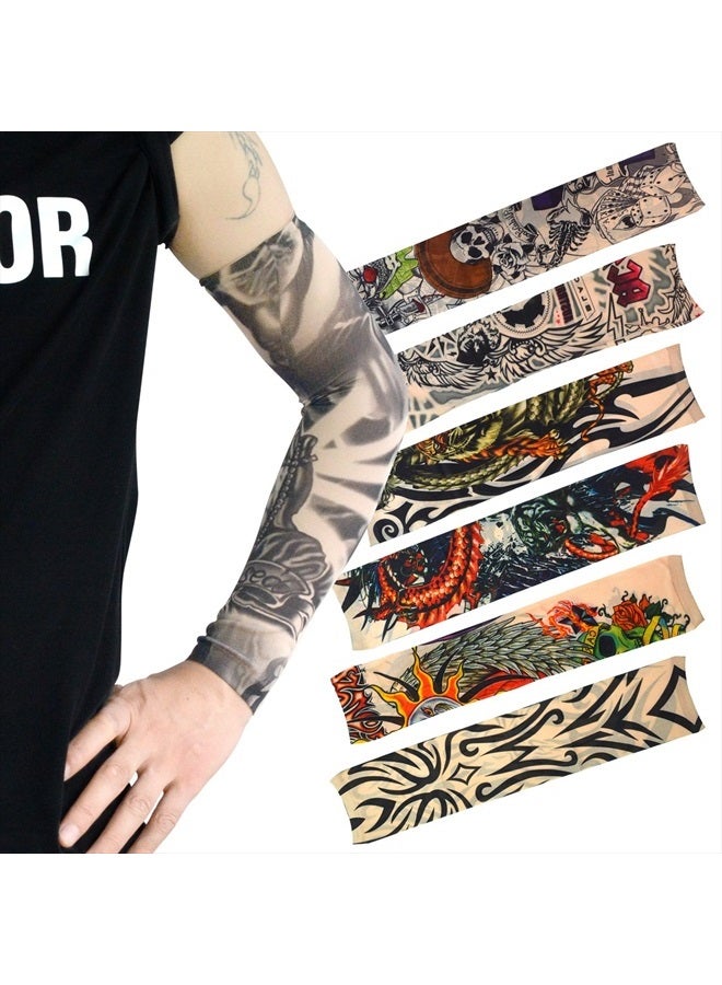 HOVEOX 20pcs Temporary Tattoo Arm Sleeves Arts Fake Slip on Arm Sunscreen Sleeves Body Art Stockings Protector -Designs Tribal, Tiger, Dragon, Skull, and Etc Unisex Stretchable Cosplay Accessories - Image 2