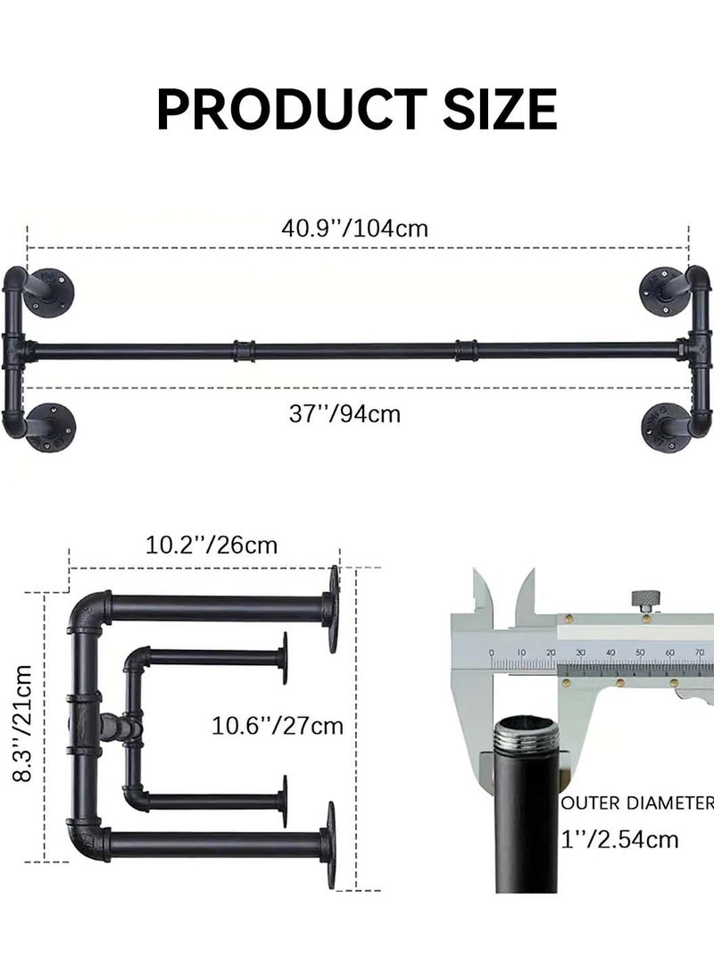 LEOKOR Clothes Rack, Wall Mounted Industrial Pipe Clothing Rack, Heavy Duty Iron Pipe, Multi-Purpose Hanging Clothes Rack with free 6 Hooks, Space-Saving Closet Rod for Laundry Room Bedroom Living Room - Image 4