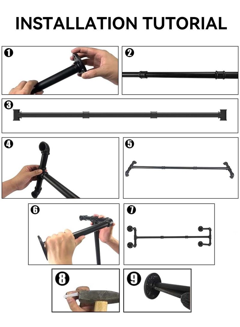 LEOKOR Clothes Rack, Wall Mounted Industrial Pipe Clothing Rack, Heavy Duty Iron Pipe, Multi-Purpose Hanging Clothes Rack with free 6 Hooks, Space-Saving Closet Rod for Laundry Room Bedroom Living Room - Image 5