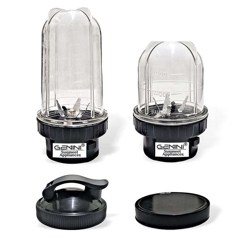 Gemini Bullet Jars for Mixer Grinder Combo of 2 Jar (530 ML and 350 ML) with Gym Sipper Cap, Black- NSA40 - Image 1