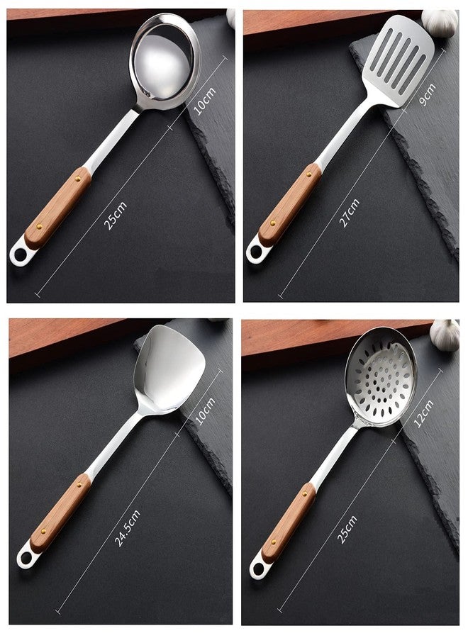 Naidev 6 Piece Kitchen Cooking Stainless Steel Utensils Set Wooden Handle Cooking Tools Gadgets Spatula Set with Hook,Shovel,Slotted Turner,Slotted Skimmer,Ladle,Rice Spoon and Cooking Spoon - Image 4