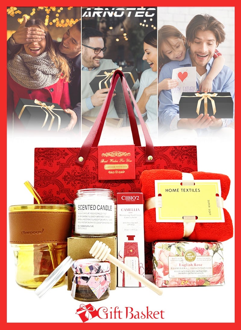 ARNOTEC Red themed high-end women's gift set - Aromatherapy relaxation spa gift box, including aromatherapy candles, honey, soap, hand cream, glass water cup, towel - the best gift for birthdays, anniversaries and holidays - Image 2