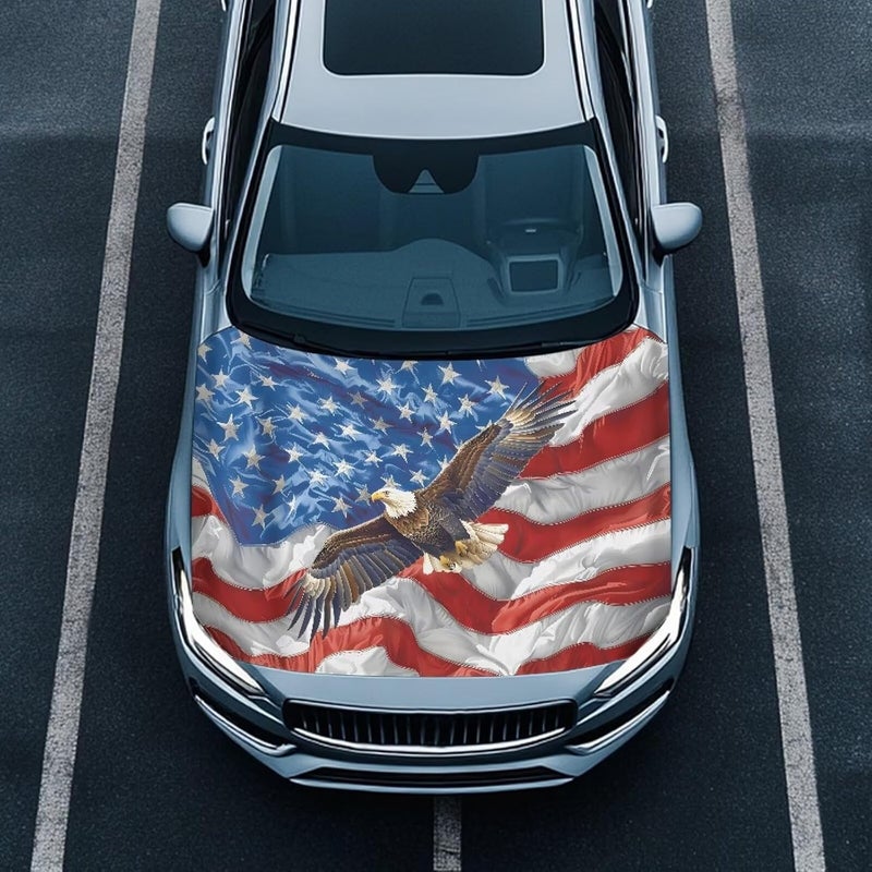 HUIACONG American Flag Car Hood Cover Elastic Eagle Patriotic Hood Cover of Car Washable Universal July 4th Hood Covers for SUV Sedan - Image 2