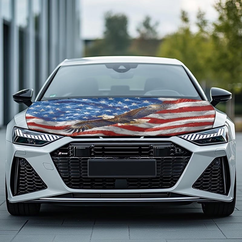 HUIACONG American Flag Car Hood Cover Elastic Eagle Patriotic Hood Cover of Car Washable Universal July 4th Hood Covers for SUV Sedan - Image 3