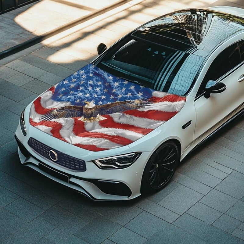 HUIACONG American Flag Car Hood Cover Elastic Eagle Patriotic Hood Cover of Car Washable Universal July 4th Hood Covers for SUV Sedan - Image 4