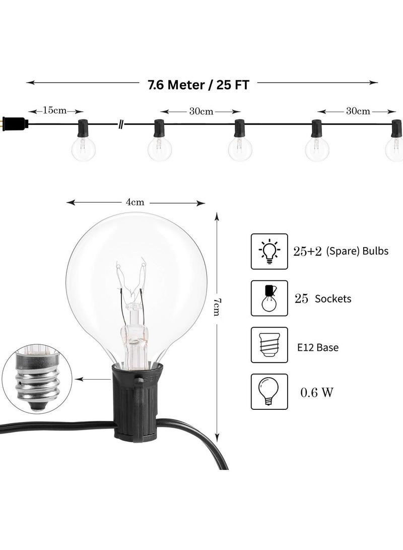 LINGWEI 25FT Outdoor String Lights with 25 Bulbs – Warm White - Image 2