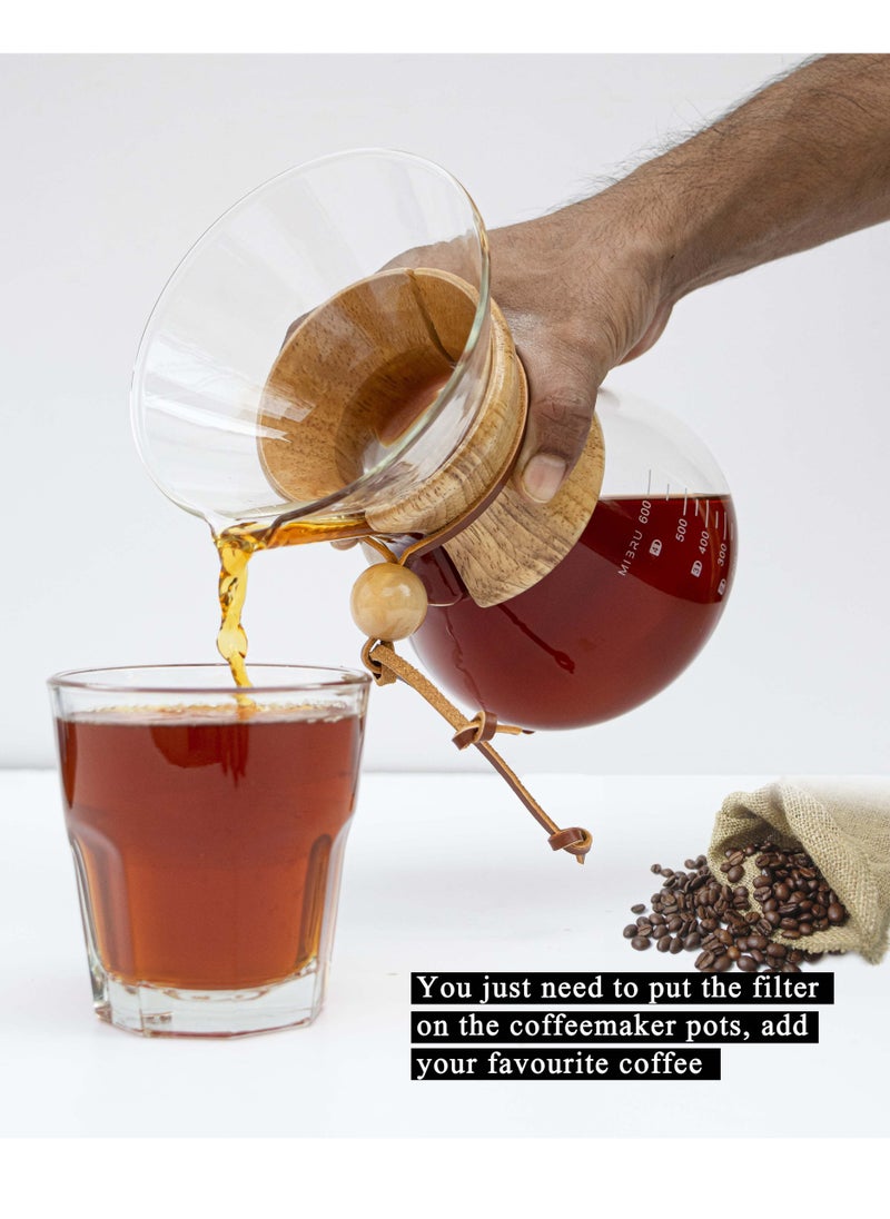 MIBRU - Pour Over Chemex Style Coffee Maker Drip Glass Pot Kit Containing 40 Round Paper Filters and Glass Bowl For a Coffee Machine With a Capacity of 600 ml - Image 1