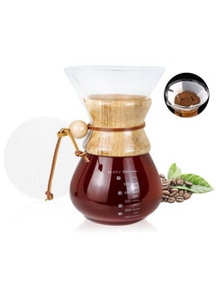 MIBRU Pour Over Chemex Style Coffee Maker Drip Glass Pot Kit Containing 40 Round Paper Filters and Glass Bowl For a Coffee Machine With a Capacity of 600 ml  - Image 2