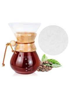 MIBRU Pour Over Chemex Style Coffee Maker Drip Glass Pot Kit Containing 40 Round Paper Filters and Glass Bowl For a Coffee Machine With a Capacity of 600 ml  - Image 1