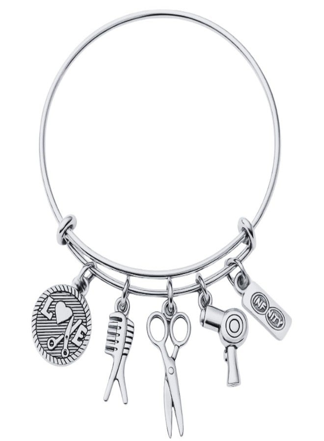 Infinity Collection Hairdresser Bracelet, Hair Stylist Gift, Hairstylist Jewelry Scissor Bangle Bracelets with Comb Hair Drier Charm Cosmetology Graduation Gift - Image 1