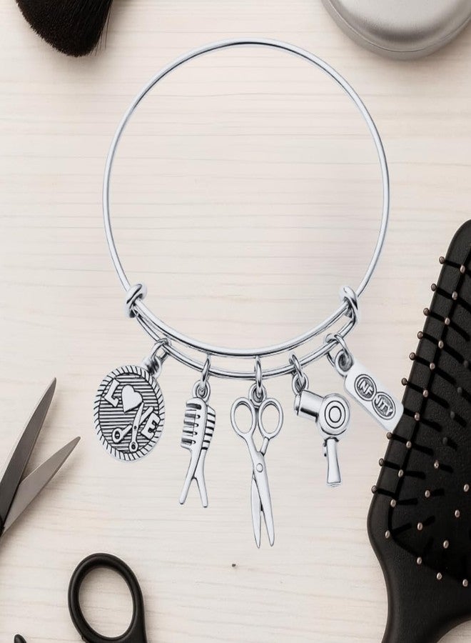 Infinity Collection Hairdresser Bracelet, Hair Stylist Gift, Hairstylist Jewelry Scissor Bangle Bracelets with Comb Hair Drier Charm Cosmetology Graduation Gift - Image 2