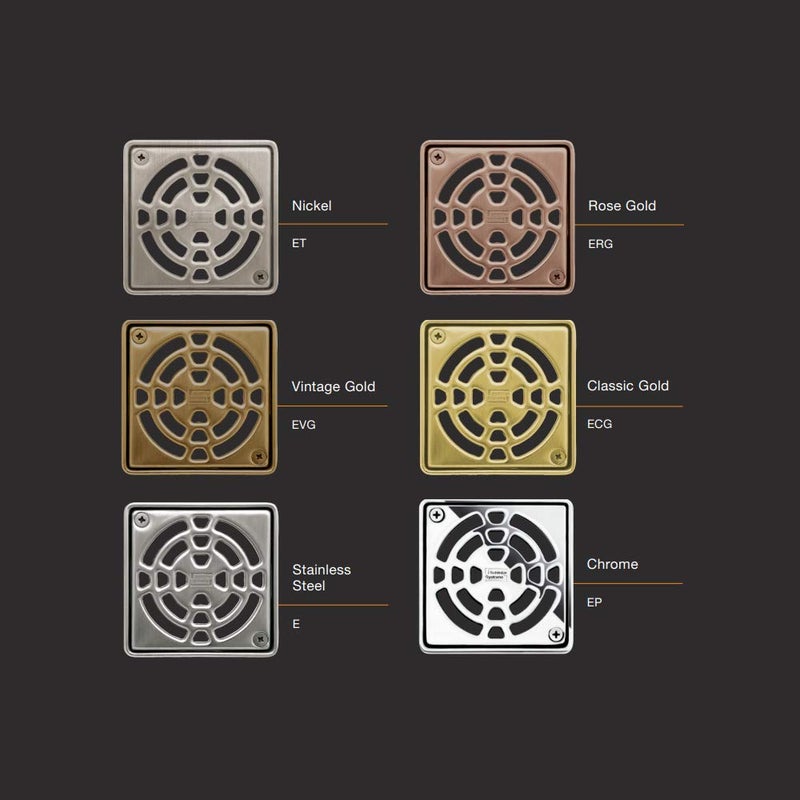 Schluter Schluter Kerdi 4 Inch Square Stainless Steel Grate in Nickel 
