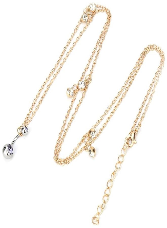 WFik Sexy Rhinestone Waist Chain with Heart Dangle Belly Summer Crystal Button Chain Navel Piercing Belly Ring Chain Bikini Festival Rave Dancer Belly Body Chain Jewelry for Women (Gold) - Image 4