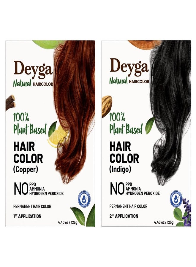Deyga Natural Hair Color Kit | 100% Plant based | Asia’s 1st Plant-Based Hair Color | Permanent | No Ammonia, No PPD | No Scalp Stain | Natural Black - Image 1