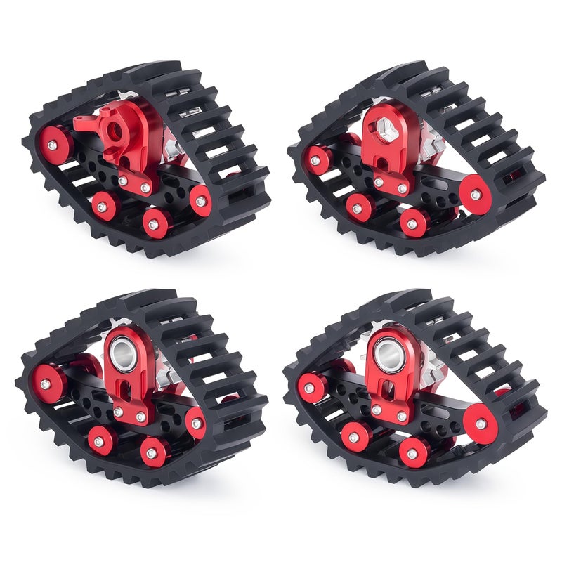 AMK SCX24 Snow Tracks Wheels Set 4PCS RC Tracked Wheels Track Conversion Kit for 124 Scale Axial SCX24 Crawler Aluminum Rubber Snow Sand Mud Track Upgrade Red - Image 3