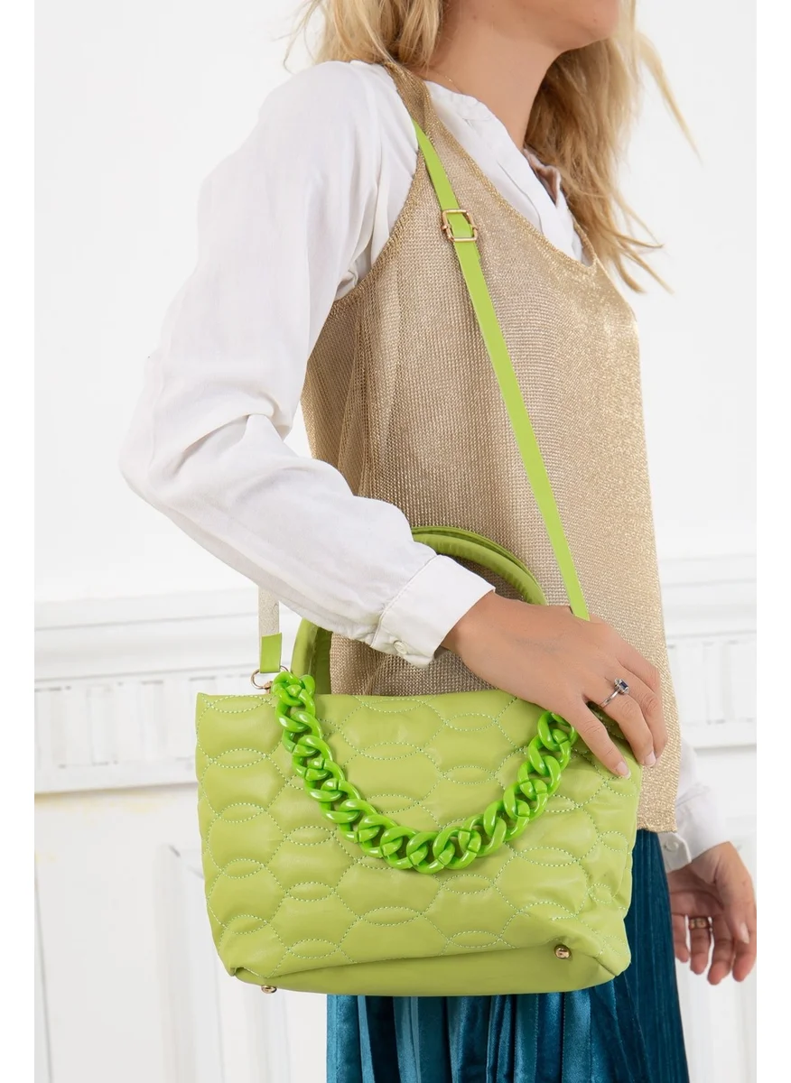 Dilimler Ayakkabı Quilted Stitched Chain Mint Green Women's Shoulder Bag