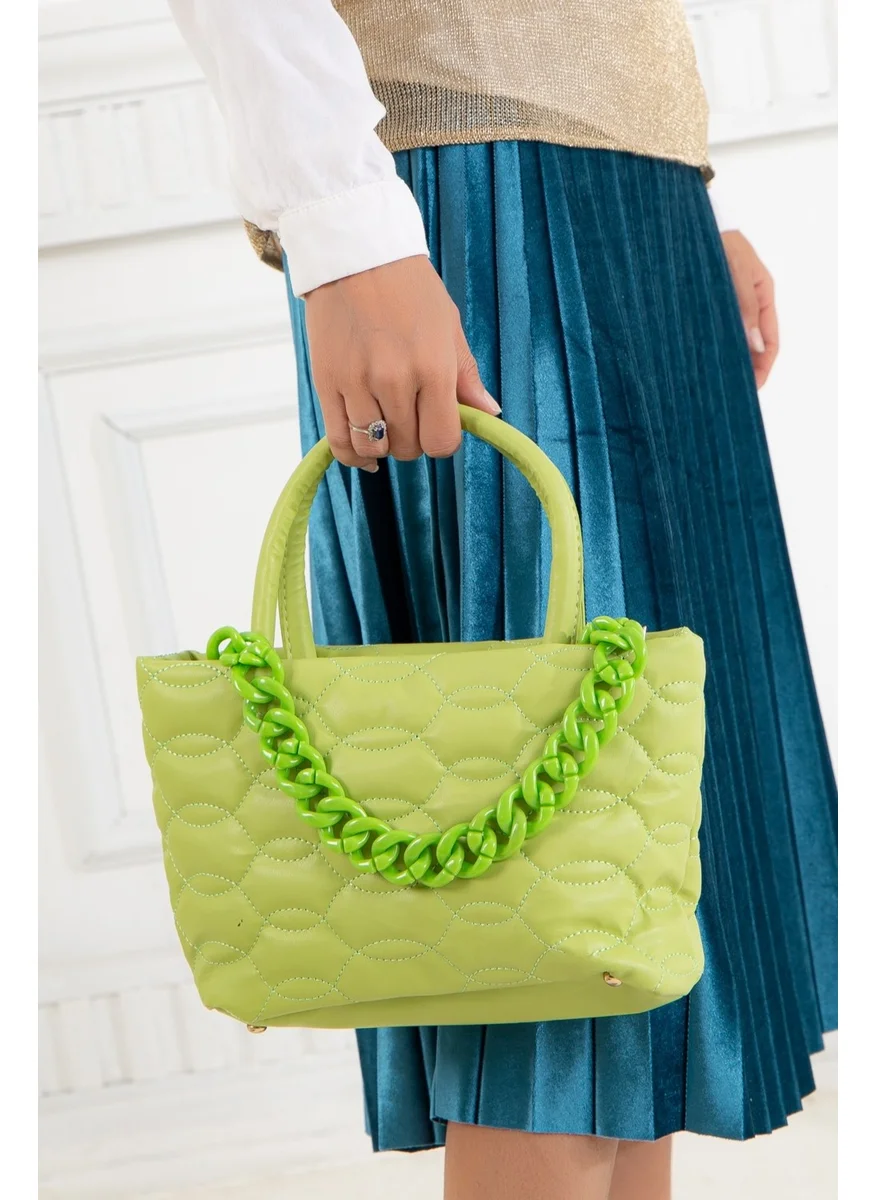 Dilimler Ayakkabı Quilted Stitched Chain Mint Green Women's Shoulder Bag