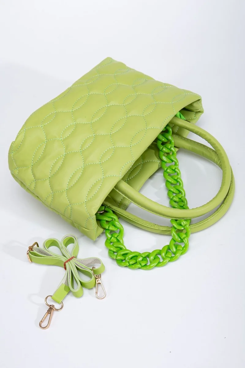 Dilimler Ayakkabı Quilted Stitched Chain Mint Green Women's Shoulder Bag