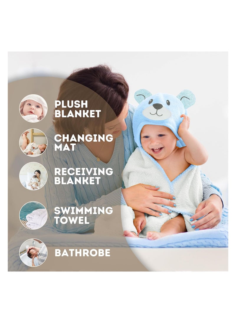 Mothers Choice - Hooded Baby Towel Bear 3D Ears -100% Cotton Baby Towel -Soft & Snuggly Baby Towel - 84x84 cm- Newborn to 4 Years - White/Blue - Image 1