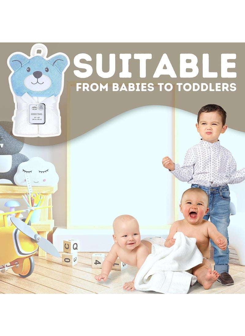 Mothers Choice - Hooded Baby Towel Bear 3D Ears -100% Cotton Baby Towel -Soft & Snuggly Baby Towel - 84x84 cm- Newborn to 4 Years - White/Blue - Image 1