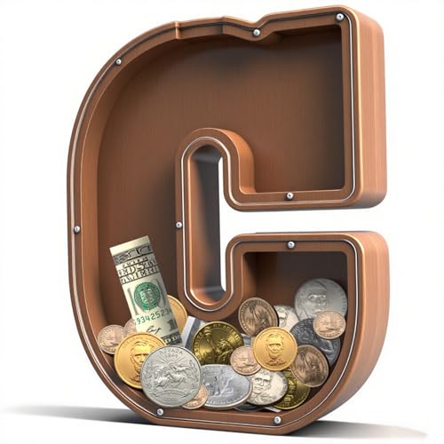 UBeesize 12in Extra Large Wooden Piggy BankLetter Piggy Bank for Boys GirlsMoney Coin Bank for KidsChristmasBirthdayChildrens Gift and Home Office DecorationC - Image 1