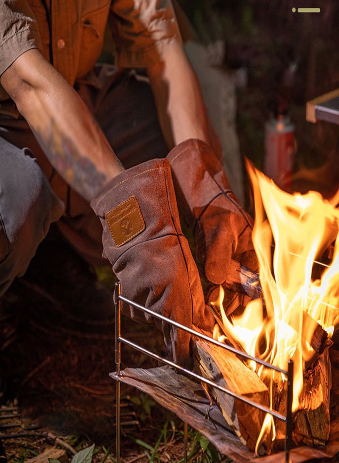 Campingmoon Flameretardant Heat Insulation Gloves Leather High Temperature Proof Gloves Outdoor Camping Picnic BBQ Dual-layer Separable Gloves - Image 2