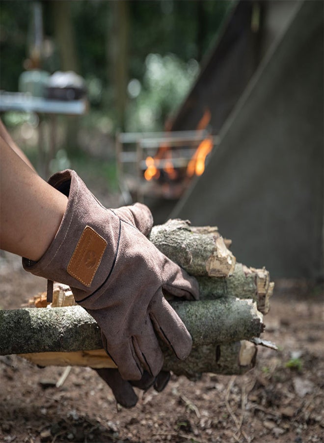 Campingmoon Flameretardant Heat Insulation Gloves Leather High Temperature Proof Gloves Outdoor Camping Picnic BBQ Dual-layer Separable Gloves - Image 5