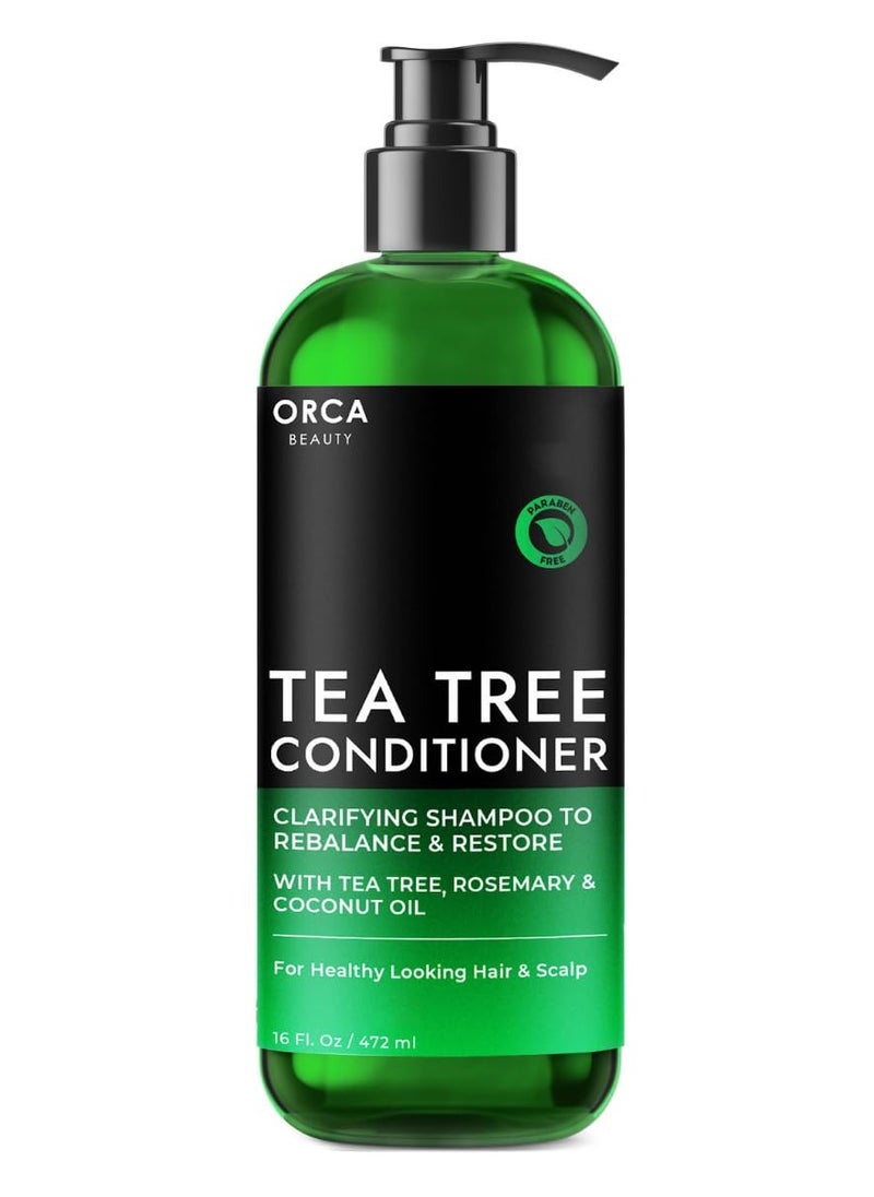 Orca Beauty - Tea Tree Conditioner, 16oz - Hydrating and Invigorating Natural Conditioner for Men & Women with Oily Hair and Dry Scalp, Enriched with Vitamin E, Coconut Oil, Silk Proteins, and Rosemary - Image 1