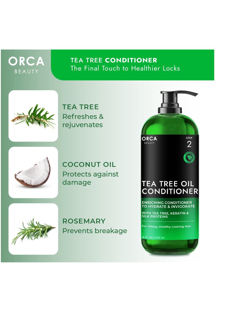Orca Beauty - Tea Tree Conditioner, 16oz - Hydrating and Invigorating Natural Conditioner for Men & Women with Oily Hair and Dry Scalp, Enriched with Vitamin E, Coconut Oil, Silk Proteins, and Rosemary - Image 1