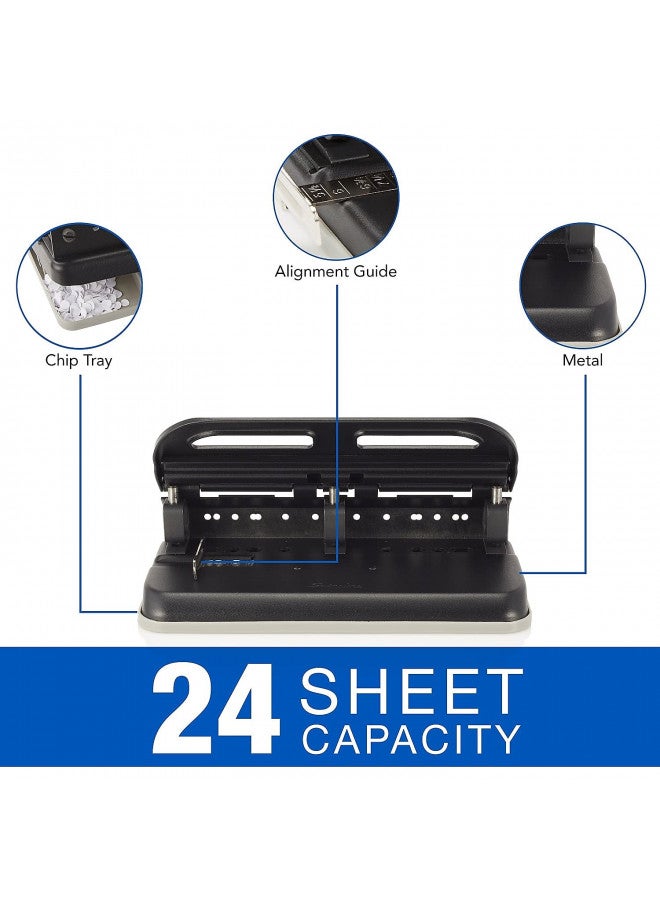 Swingline 2-7 Hole Punch, Semi-Adjustable, Heavy Duty Hole Puncher, Easy Touch, 24 Sheet Punch Capacity, Black (74150) - Image 2