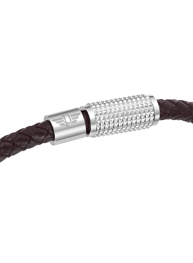 بوليس Urban Texture Silver Charms Black Leather Bracelet Large for Men