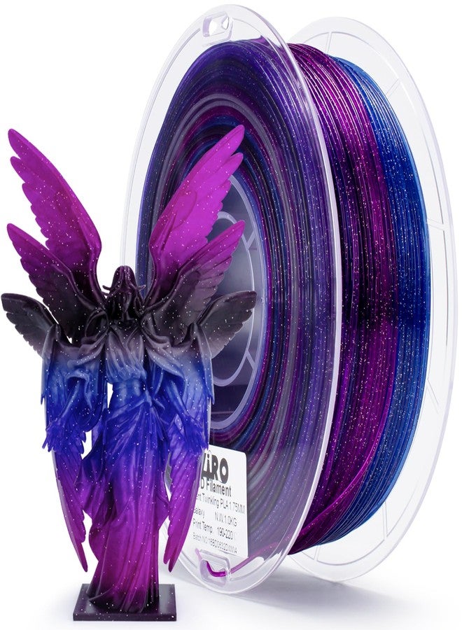 ZIRO Quick Colour Changing Glitter 3D Printer Filament, PLA Filament 1.75 mm 1 kg, Glittering Translucent 3D Printing Material, Dimensional Accuracy +/-0.03 mm, Suitable for Most 3D Printers, Galaxy - Image 1