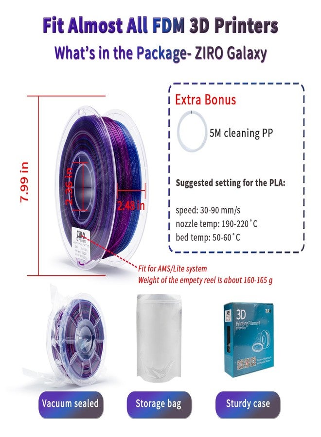 ZIRO Quick Colour Changing Glitter 3D Printer Filament, PLA Filament 1.75 mm 1 kg, Glittering Translucent 3D Printing Material, Dimensional Accuracy +/-0.03 mm, Suitable for Most 3D Printers, Galaxy - Image 5