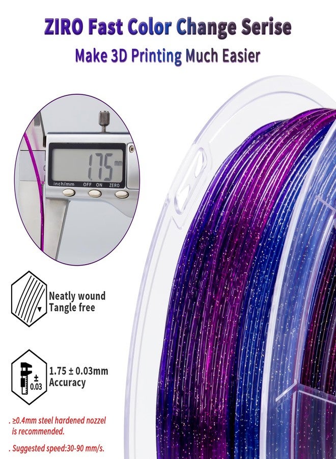 ZIRO Quick Colour Changing Glitter 3D Printer Filament, PLA Filament 1.75 mm 1 kg, Glittering Translucent 3D Printing Material, Dimensional Accuracy +/-0.03 mm, Suitable for Most 3D Printers, Galaxy - Image 4