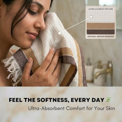 Athom Trendz Athom Living Light Weight Cotton Premium Waffle Border Bath Towel 75x150 cm Pack of 4 Multi8 - Image 4