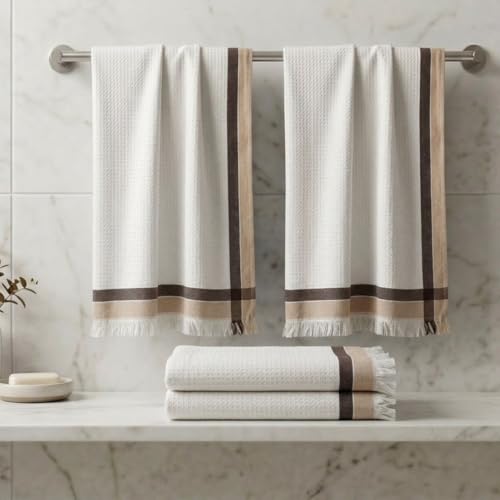 Athom Trendz Athom Living Light Weight Cotton Premium Waffle Border Bath Towel 75x150 cm Pack of 4 Multi8 - Image 1